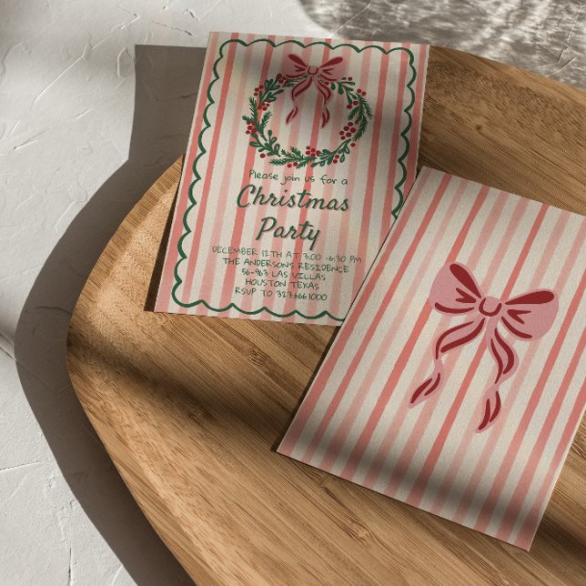 Retro Red Green Gezeichnet Weihnachts-Kranz-Party Einladung (Von Creator hochgeladen)