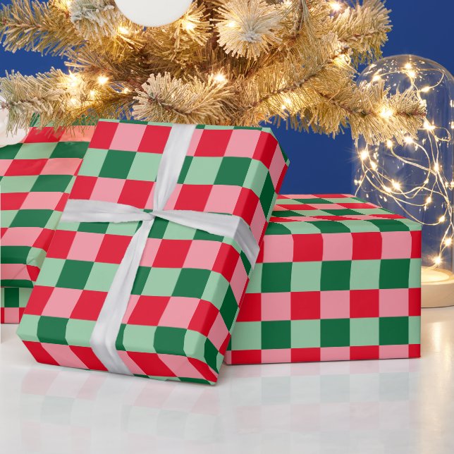 Retro Red Green Pink Tartan Karierte Weihnachten Geschenkpapier (Feiertage)