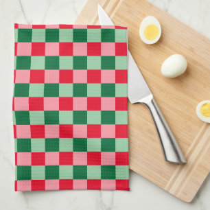 Retro Red Green Pink Tartan Karierte Weihnachten Geschirrtuch