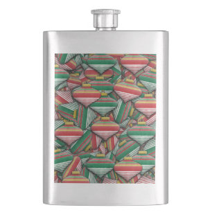 Retro Red Green Strip Design Ornament Muster Flachmann