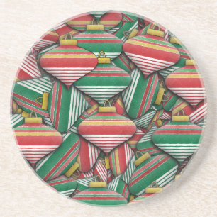 Retro Red Green Strip Design Ornament Muster Getränkeuntersetzer