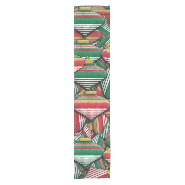 Retro Red Green Strip Design Ornament Muster Kurzer Tischläufer (Vorderseite)