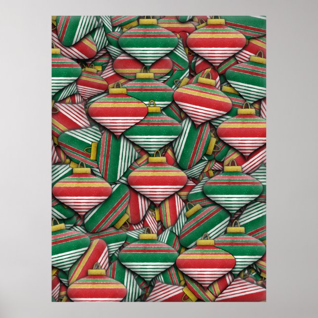 Retro Red Green Strip Design Ornament Muster Poster (Vorne)