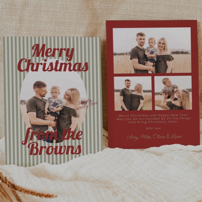 Retro Red Green Stripes Boho Oval Foto Weihnachten (Von Creator hochgeladen)