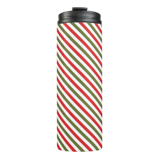 Retro Red Green White Christmas Stripe Pattern Thermosbecher (Vorderseite)