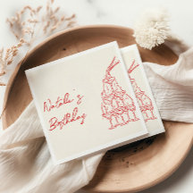 Retro Red Hand Drawn Champagner Tower Geburtstag