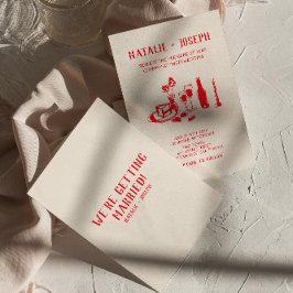 Retro Red Hand Drawn Scribble Quirky Chic Wedding Einladung