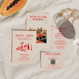 Retro Red Hand Drawn Scribble Quirky Wedding Einladung