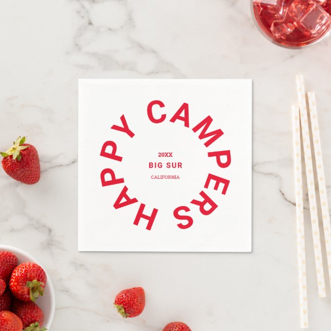 Retro Red Happy Campers Camping Trip Custom Serviette (Beispiel)