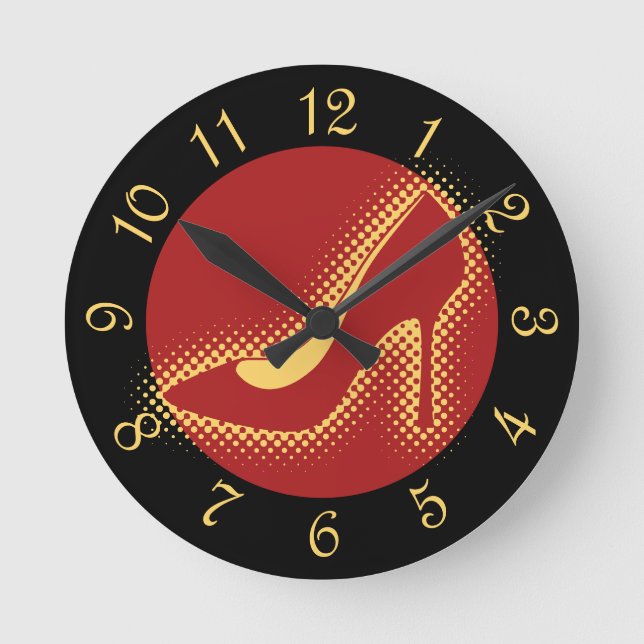 Retro Red High Heel Shoe Round Clock Runde Wanduhr (Vorderseite)