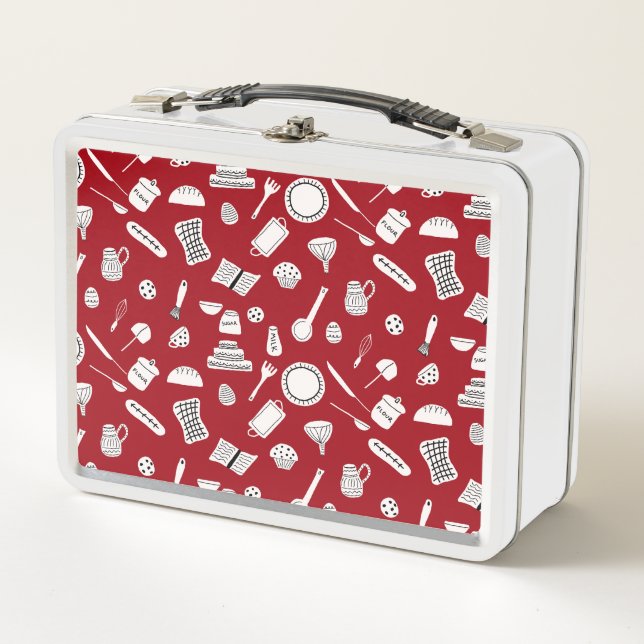 Retro Red Kitchen Metall Brotdose (Vorderseite)