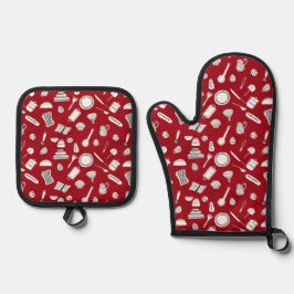 Retro Red Kitchen Ofenhandschuh & Topflappen-Set
