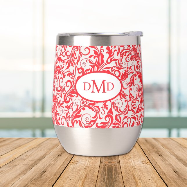 Retro Red Leaf Swirl Muster Monogramm (Von Creator hochgeladen)