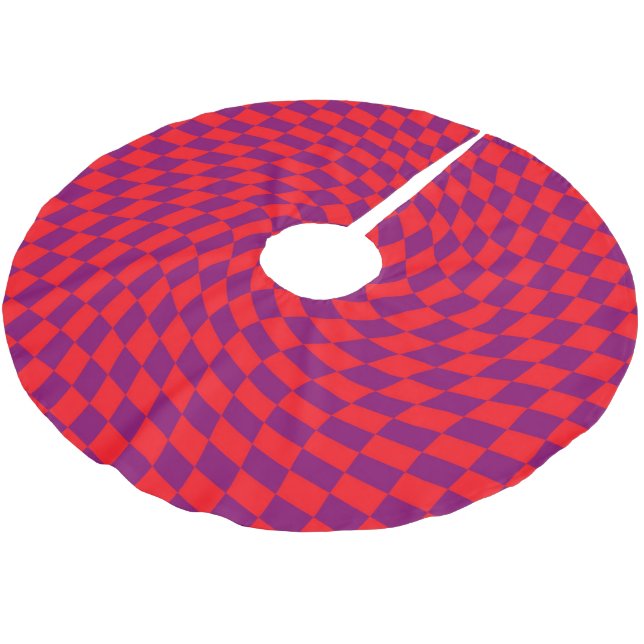 Retro Red Lila Warped Karos Checkered Dorm Polyester Weihnachtsbaumdecke (Schrägansicht)