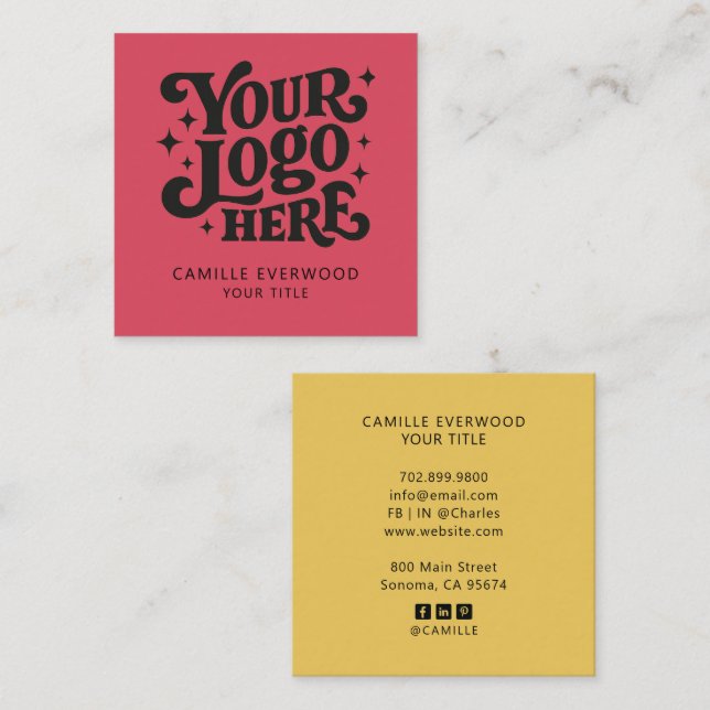 Retro Red Mustard Custom Company Logo Quadratische Visitenkarte (Vorne/Hinten)