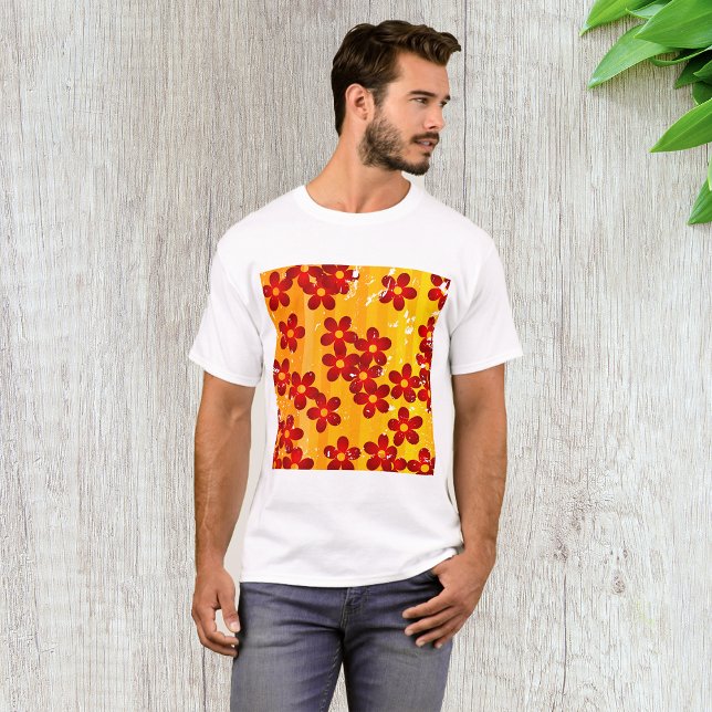 Retro Red Orange Floral T-Shirt (Von Creator hochgeladen)