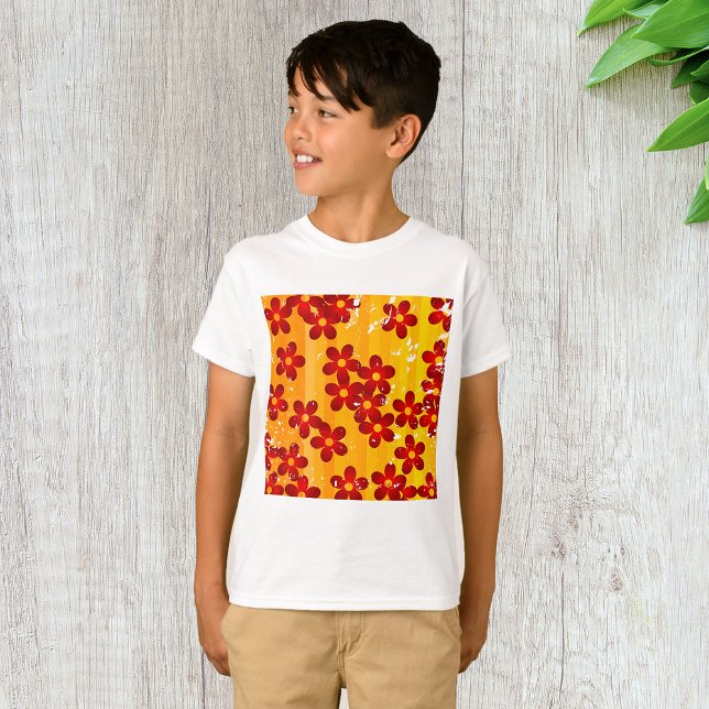 Retro Red Orange Floral T-Shirt (Von Creator hochgeladen)