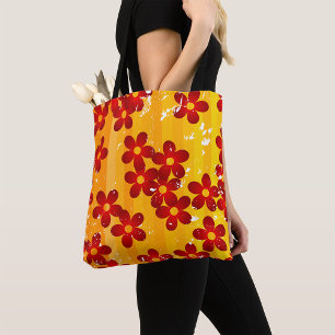 Retro Red Orange Floral Tasche