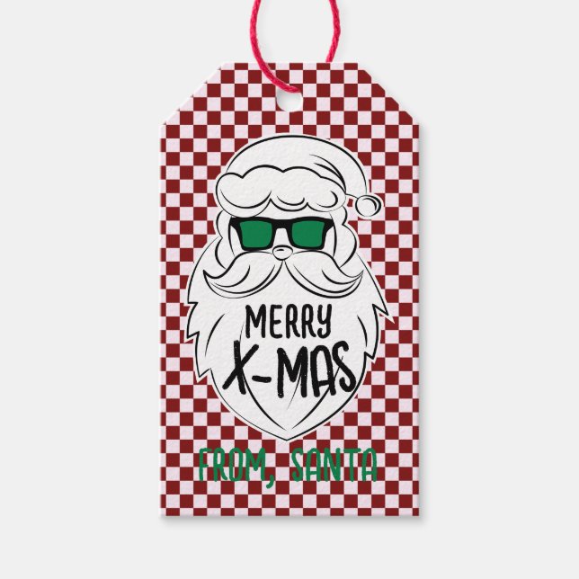 Retro Red Pink Checkered Santa Claus Christmas  Geschenkanhänger (Vorderseite)