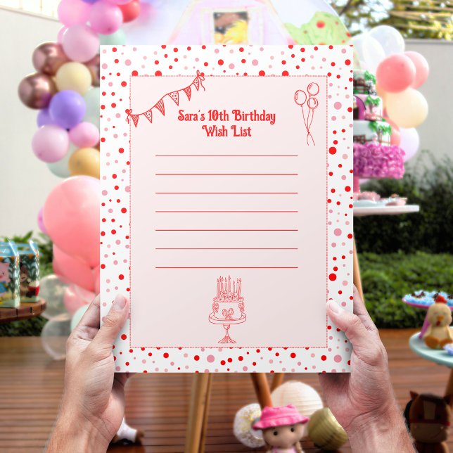 Retro Red Pink Children's Birthday Wish List Paper (Von Creator hochgeladen)