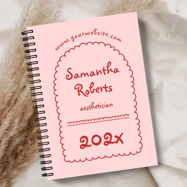 Retro Red & Pink Doodle Handwriting Girly 2026 Planer (Trendy blush pink and red hand drawn doodle style 2026 planner)