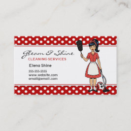 Retro Red Polka Dot Cleaner Reinigung Lady Service Visitenkarte
