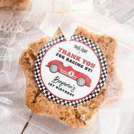 Retro Red Race Car Fast One Boy Geburtstagsparty Runder Aufkleber