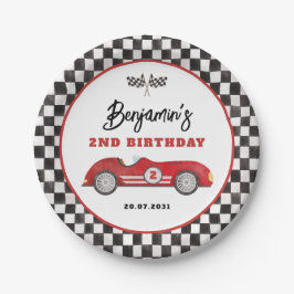 Retro Red Race Car Zwei Fast Boy Geburtstag Pappteller