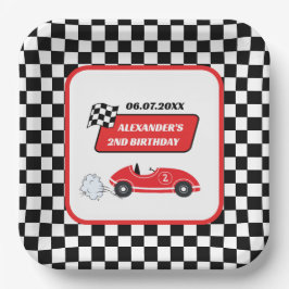 Retro Red Race Rennfahrer Junge 2. Geburtstag Pappteller