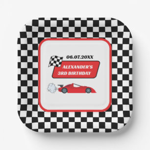Retro Red Race Rennfahrer Junge 3. Geburtstag Pappteller