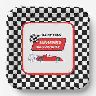Retro Red Race Rennfahrer Junge 3. Geburtstag Pappteller