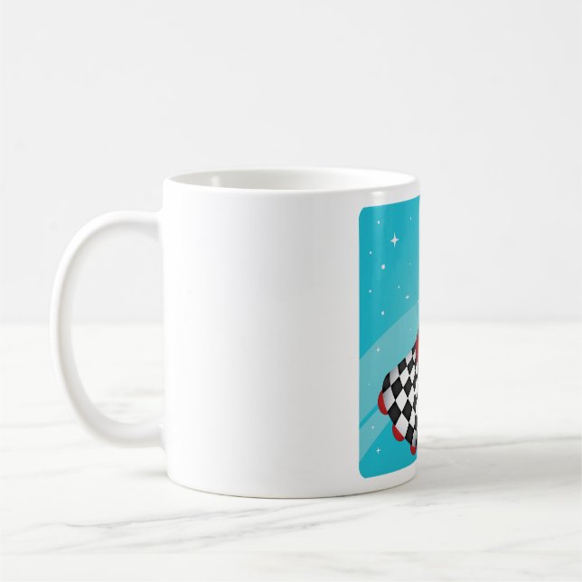 Retro Red Rocket Ship in Space Galactic Kaffeetasse (Links)