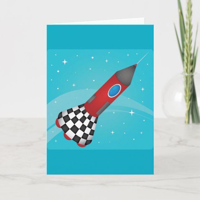 Retro Red Rocket Ship in Space Galactic Karte (Vorderseite)