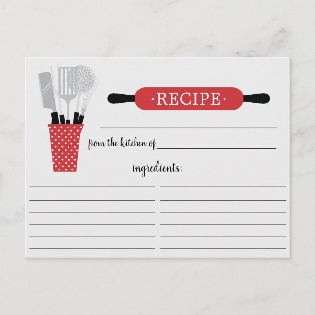 Retro Red Rolling Button Kitchen Tools Rezept Card Postkarte (Vorderseite)
