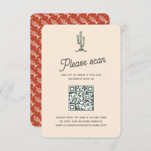 Retro Red Saguaro Cacti Wüste Wedding QR Code RSVP Karte