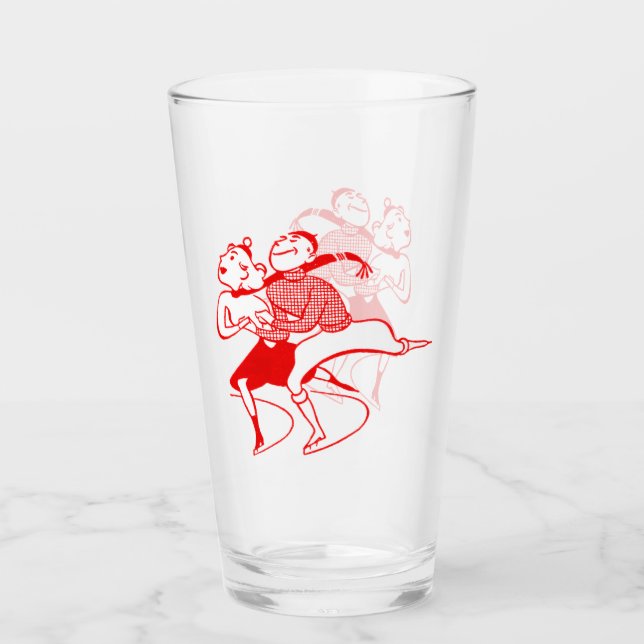 Retro Red Skaten Couple Glas (Vorderseite)