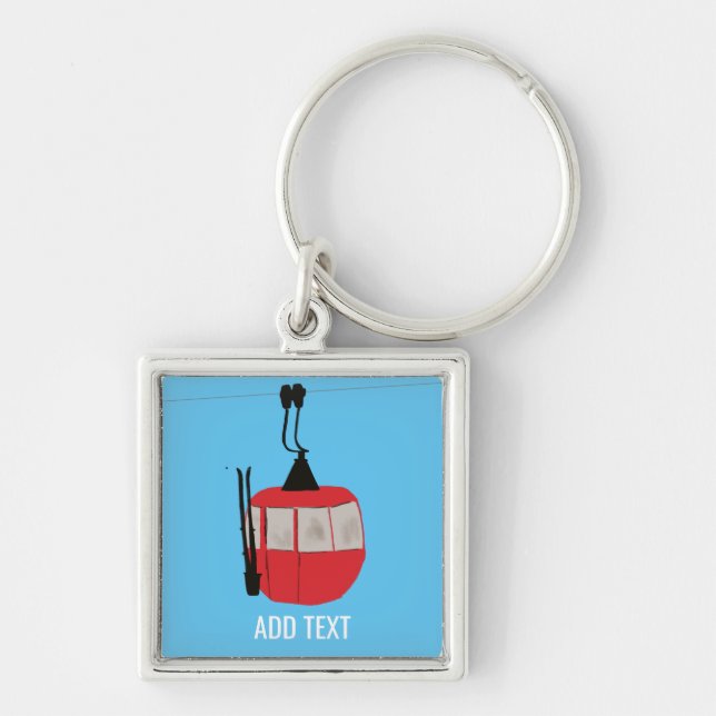 Retro Red Ski Gonola Lift Personalisiert blau Schlüsselanhänger (Vorne)