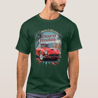 Retro Red Sports Car in Circular Illustration T-Shirt