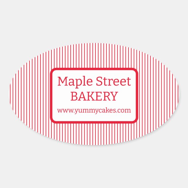 Retro Red Stripes Bäckerei Ovaler Aufkleber (Vorderseite)