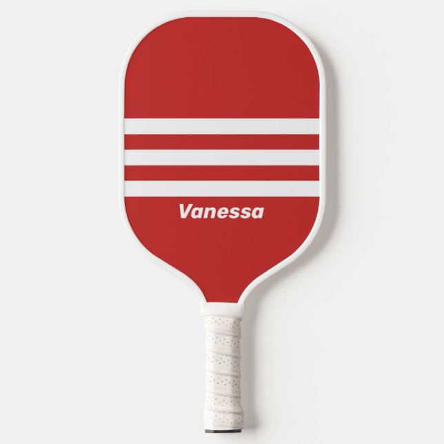 Retro Red Three Across Across Striping with Name Pickleball Schläger (Vorderseite)
