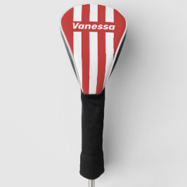 Retro Red Three Pin Stripes with Name Golf Headcover