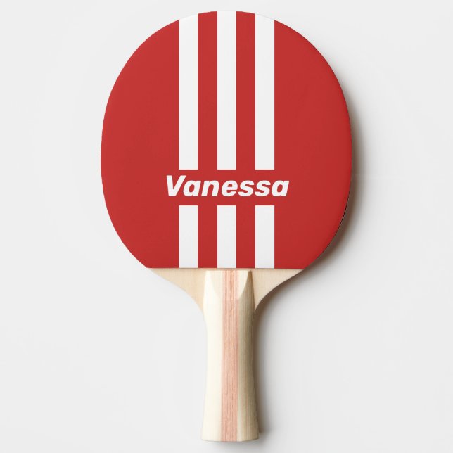 Retro Red Three Pin Stripes with Name Tischtennis Schläger (Vorderseite)