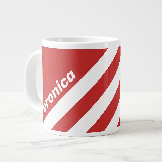 Retro Red Three Stripes with Name Jumbo-Tasse (Vorderseite Links)