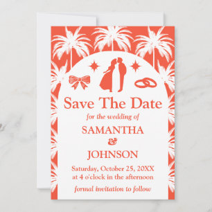 Retro Red Tropical Palm Tree Foto Hochzeit Save The Date