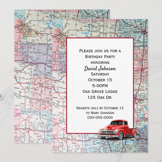 Retro Red Truck auf Karte Party (Vorne/Hinten)