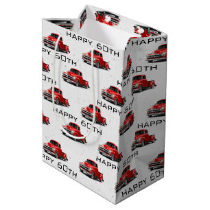 Retro Red Truck Medium Geschenktasche zum 60. Gebu Mittlere Geschenktüte