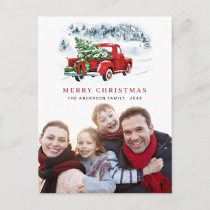 Retro Red Truck Weihnachtsgrüße Foto Postkarte