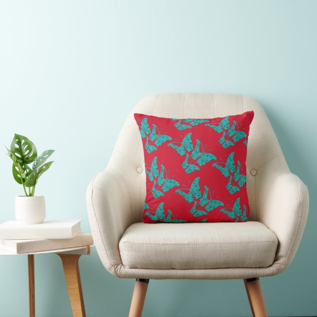 Retro Red & Turquoise Paisley Butterfliegen Kissen (Stuhl )