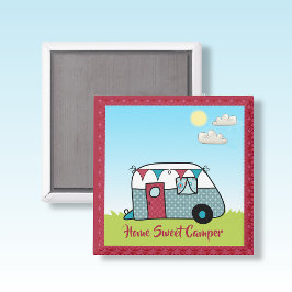 Retro Red und Aquamarin Camper Magnet