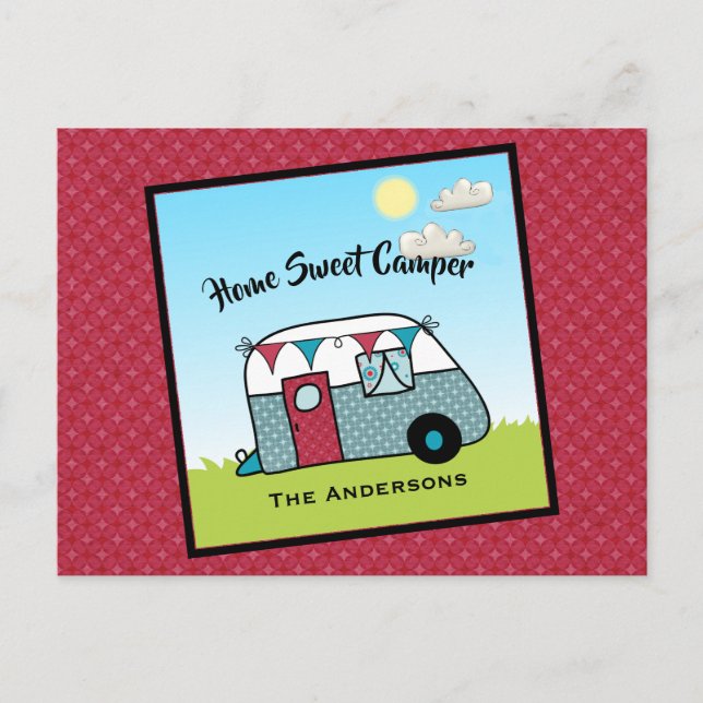 Retro Red und Aquamarin Camper Postkarte (Vorderseite)